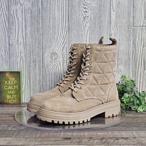 Alberto Torresi Quilted Taupe Suede Lace Up Combat Boots Chunky Sole EU 39‎